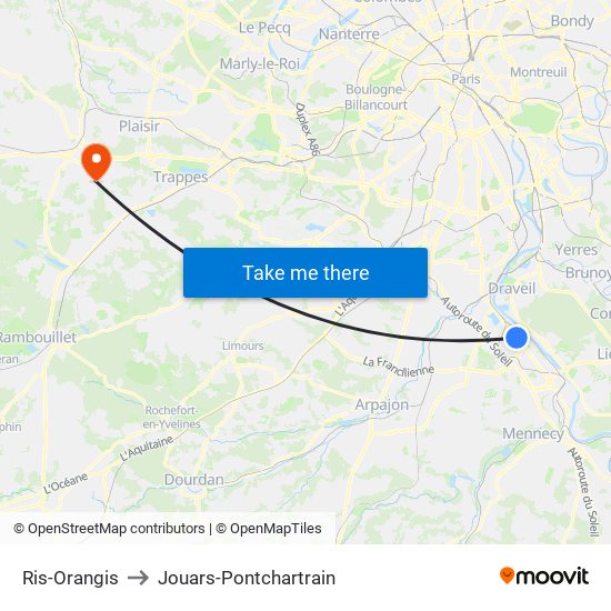 Ris-Orangis to Jouars-Pontchartrain map