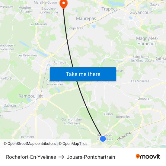 Rochefort-En-Yvelines to Jouars-Pontchartrain map