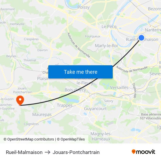 Rueil-Malmaison to Jouars-Pontchartrain map