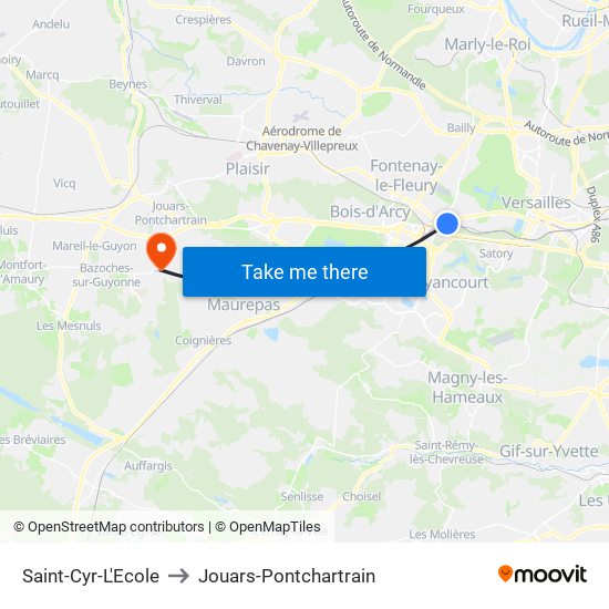 Saint-Cyr-L'Ecole to Jouars-Pontchartrain map