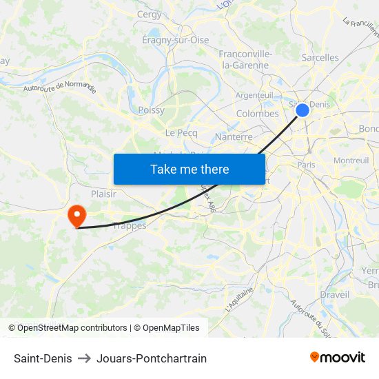 Saint-Denis to Jouars-Pontchartrain map
