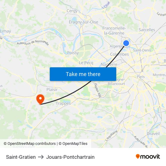 Saint-Gratien to Jouars-Pontchartrain map