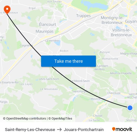 Saint-Remy-Les-Chevreuse to Jouars-Pontchartrain map