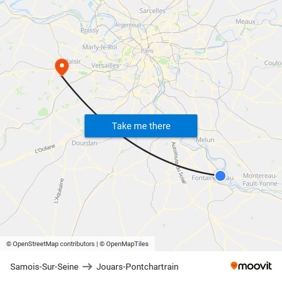 Samois-Sur-Seine to Jouars-Pontchartrain map