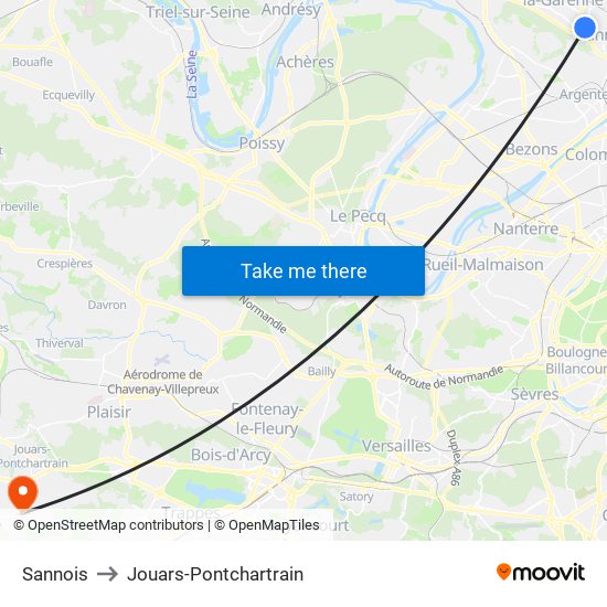 Sannois to Jouars-Pontchartrain map