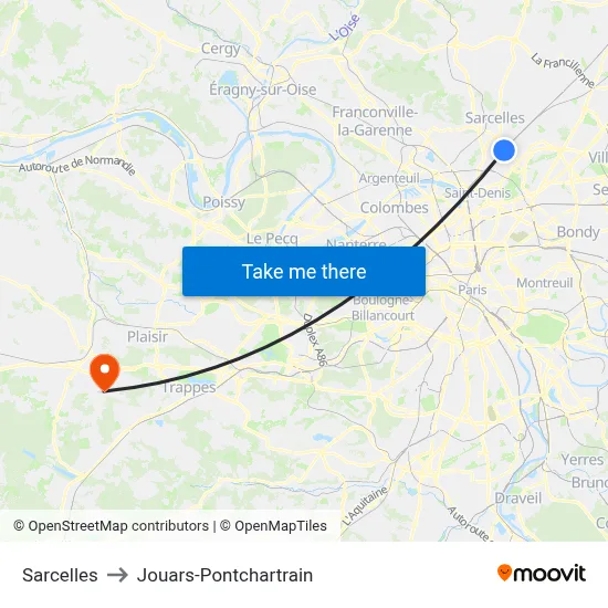 Sarcelles to Jouars-Pontchartrain map