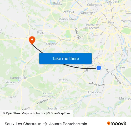 Saulx-Les-Chartreux to Jouars-Pontchartrain map