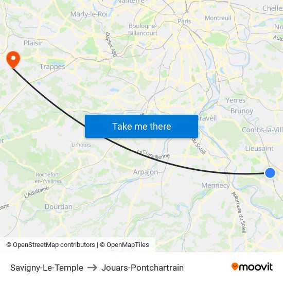 Savigny-Le-Temple to Jouars-Pontchartrain map