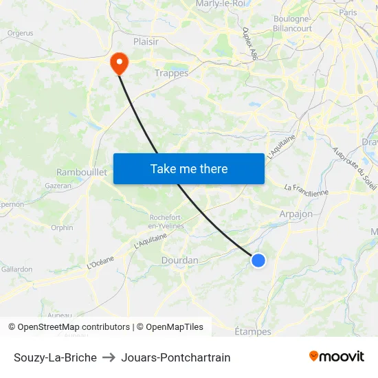 Souzy-La-Briche to Jouars-Pontchartrain map
