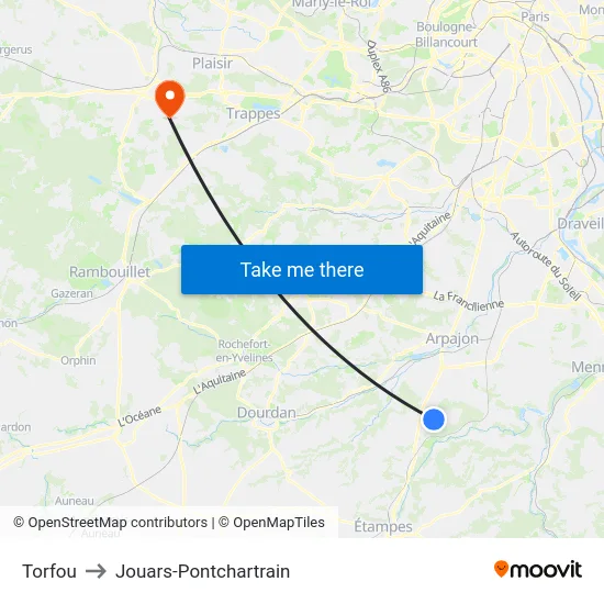 Torfou to Jouars-Pontchartrain map