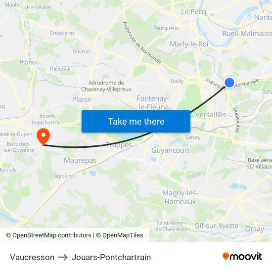 Vaucresson to Jouars-Pontchartrain map