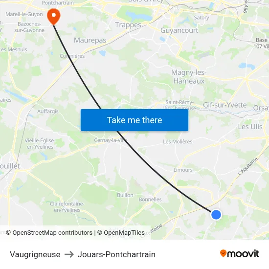 Vaugrigneuse to Jouars-Pontchartrain map