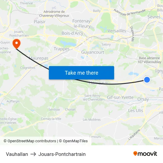 Vauhallan to Jouars-Pontchartrain map