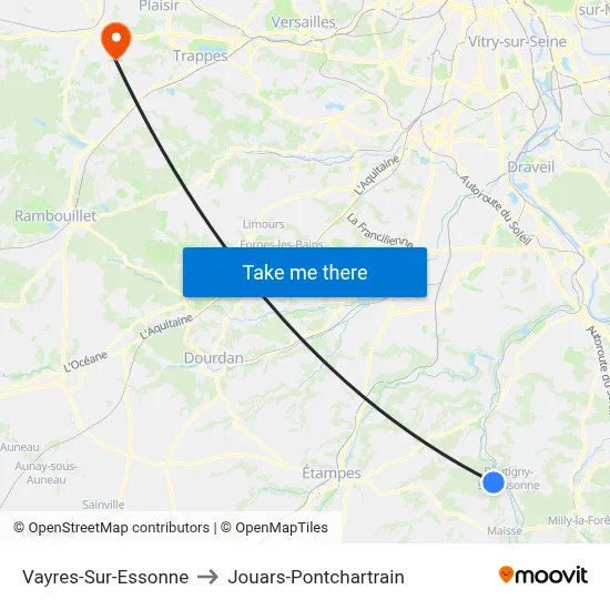 Vayres-Sur-Essonne to Jouars-Pontchartrain map