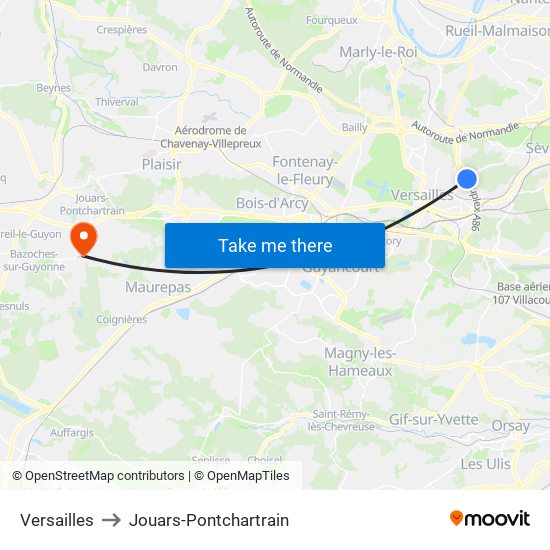 Versailles to Jouars-Pontchartrain map