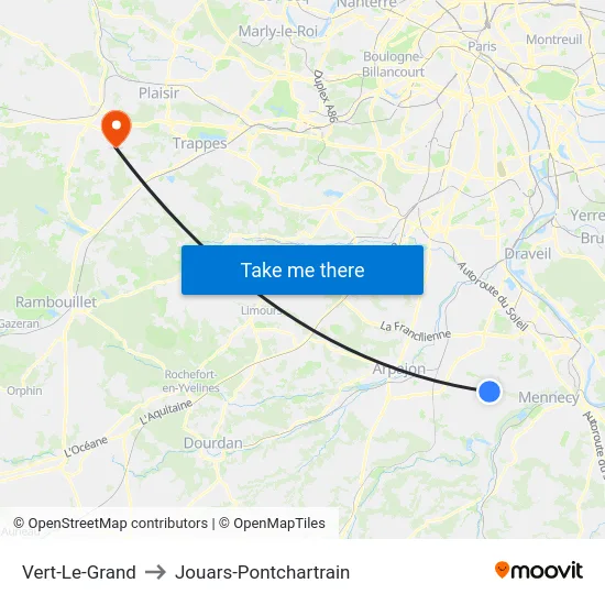 Vert-Le-Grand to Jouars-Pontchartrain map