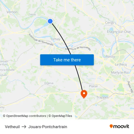 Vetheuil to Jouars-Pontchartrain map