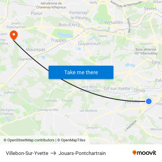 Villebon-Sur-Yvette to Jouars-Pontchartrain map