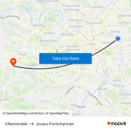 Villemomble to Jouars-Pontchartrain map