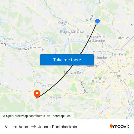 Villiers-Adam to Jouars-Pontchartrain map