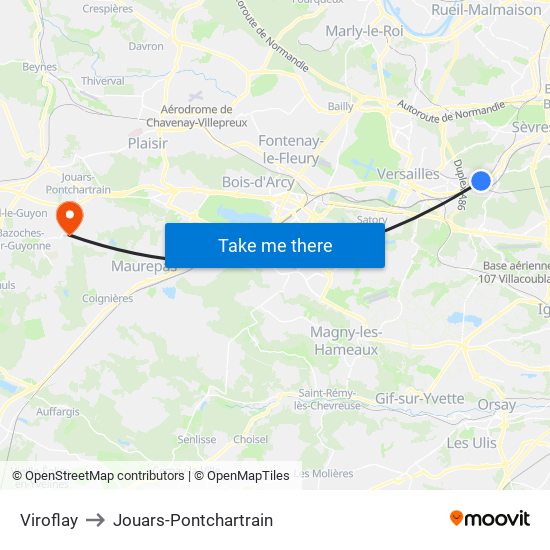 Viroflay to Jouars-Pontchartrain map