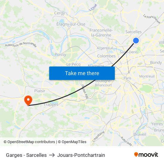 Garges - Sarcelles to Jouars-Pontchartrain map