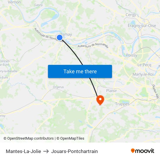 Mantes-La-Jolie to Jouars-Pontchartrain map