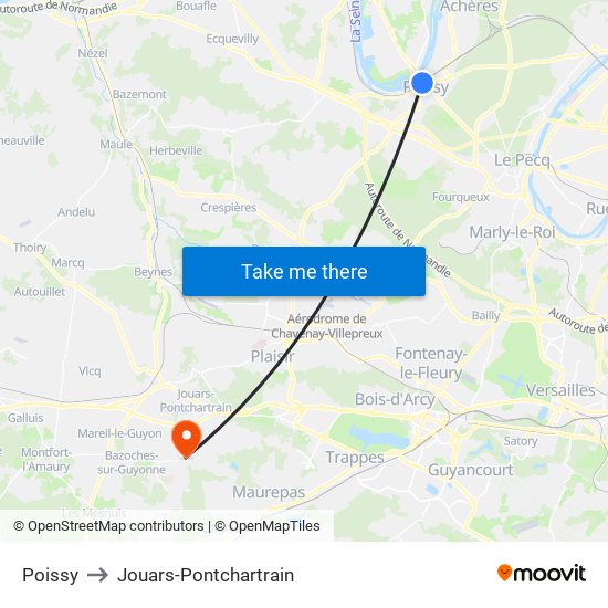 Poissy to Jouars-Pontchartrain map