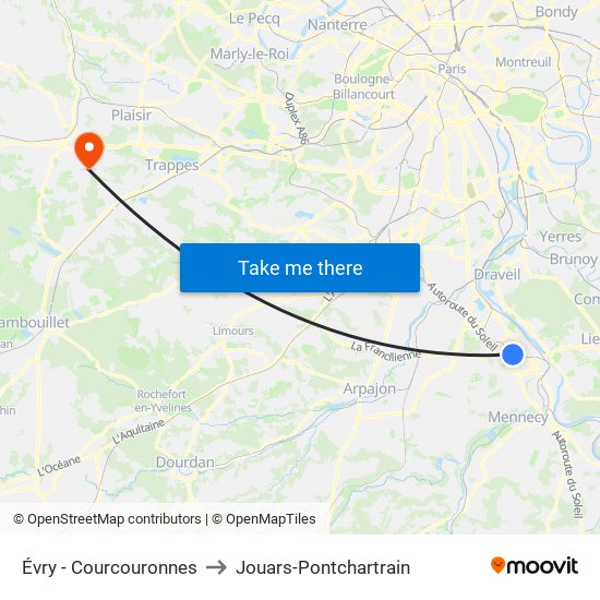 Évry - Courcouronnes to Jouars-Pontchartrain map