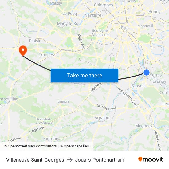 Villeneuve-Saint-Georges to Jouars-Pontchartrain map