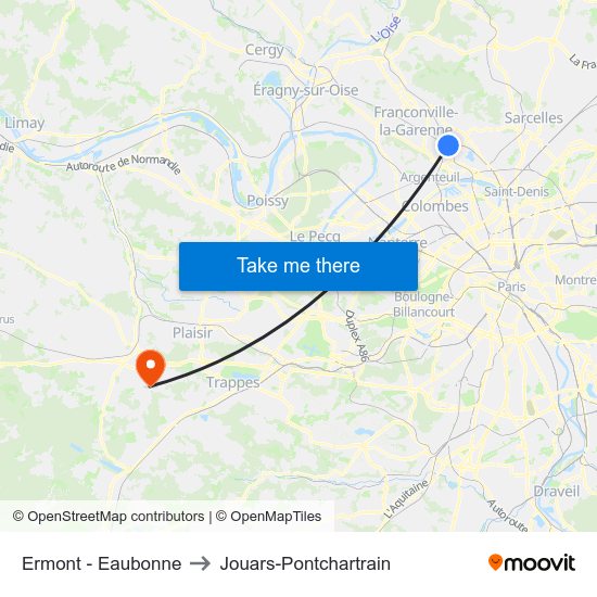 Ermont - Eaubonne to Jouars-Pontchartrain map