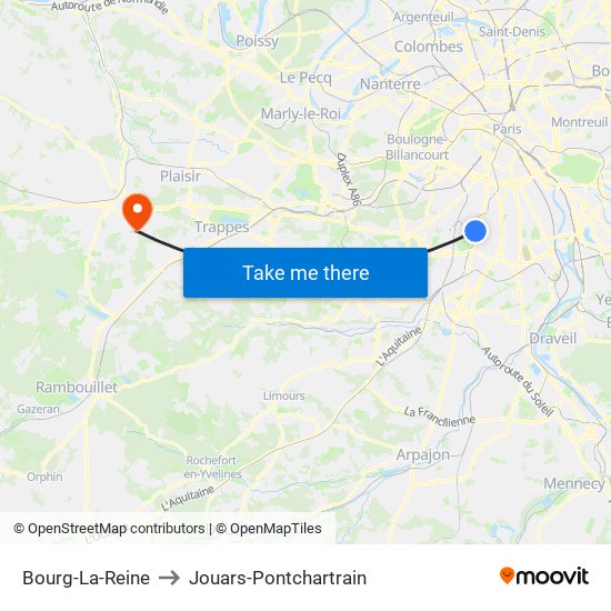 Bourg-La-Reine to Jouars-Pontchartrain map