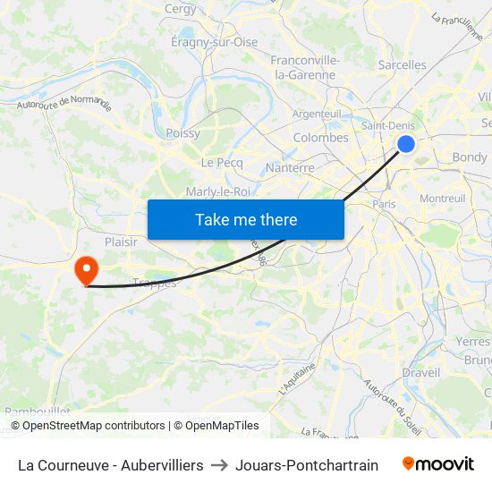 La Courneuve - Aubervilliers to Jouars-Pontchartrain map