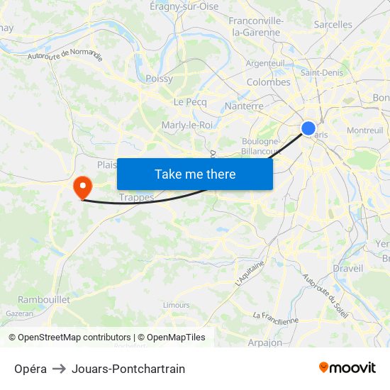 Opéra to Jouars-Pontchartrain map