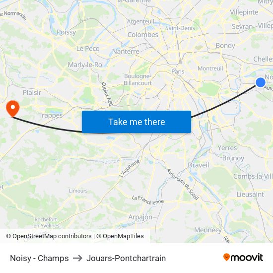 Noisy - Champs to Jouars-Pontchartrain map