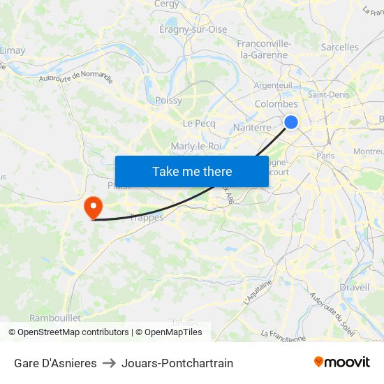 Gare D'Asnieres to Jouars-Pontchartrain map