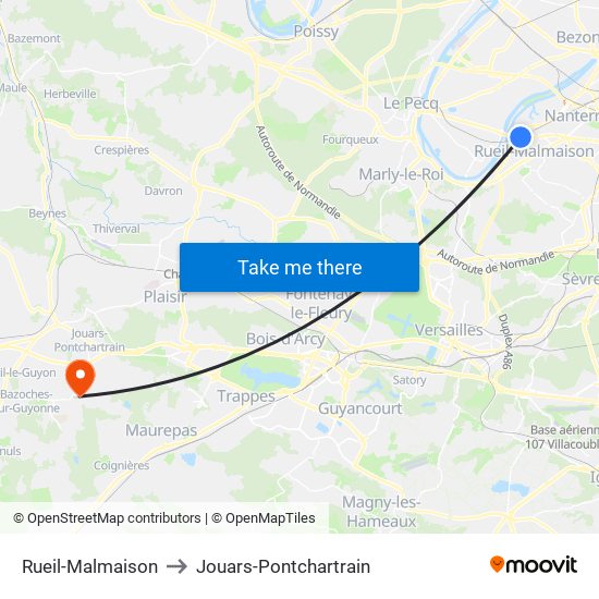 Rueil-Malmaison to Jouars-Pontchartrain map