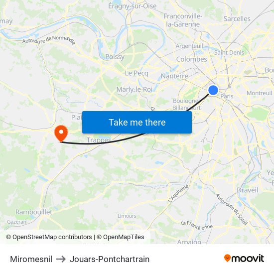 Miromesnil to Jouars-Pontchartrain map