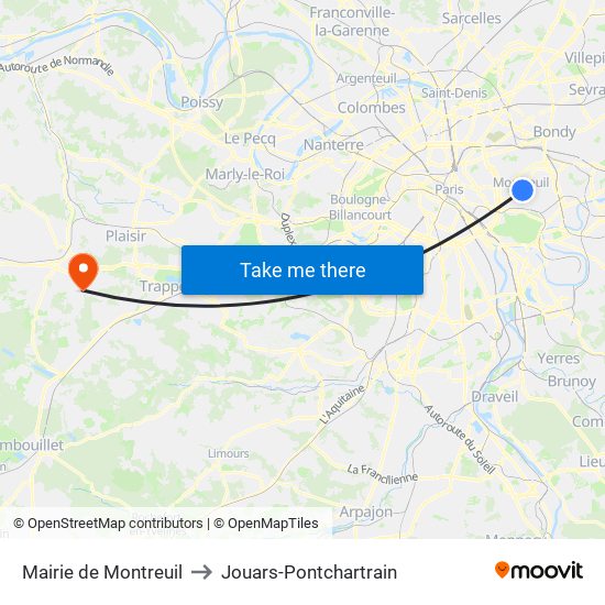 Mairie de Montreuil to Jouars-Pontchartrain map