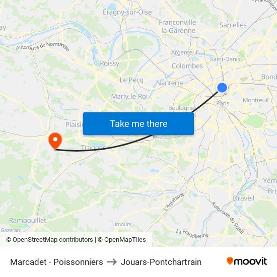 Marcadet - Poissonniers to Jouars-Pontchartrain map