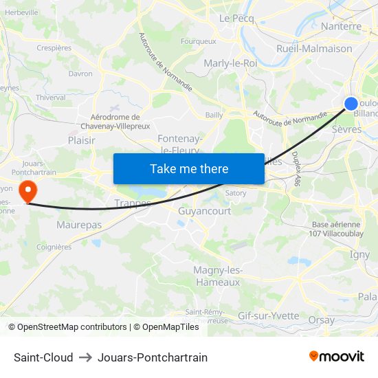 Saint-Cloud to Jouars-Pontchartrain map