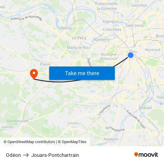 Odéon to Jouars-Pontchartrain map