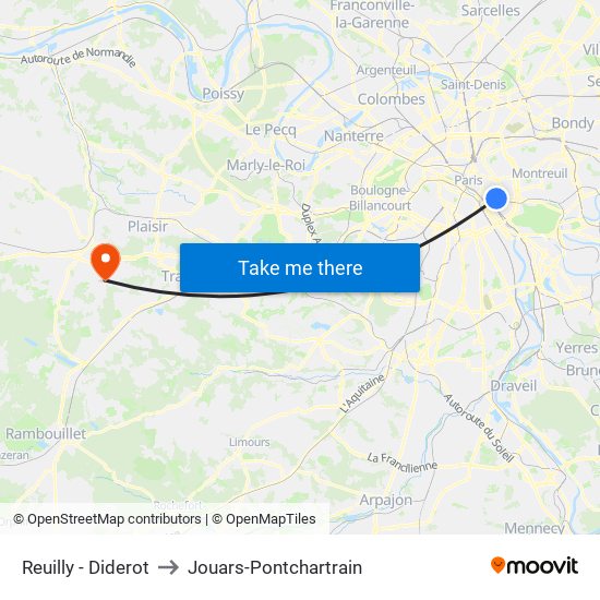 Reuilly - Diderot to Jouars-Pontchartrain map