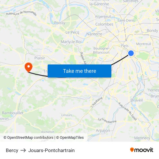 Bercy to Jouars-Pontchartrain map
