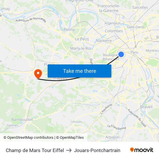 Champ de Mars Tour Eiffel to Jouars-Pontchartrain map