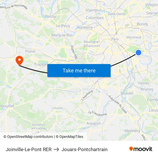 Joinville-Le-Pont RER to Jouars-Pontchartrain map
