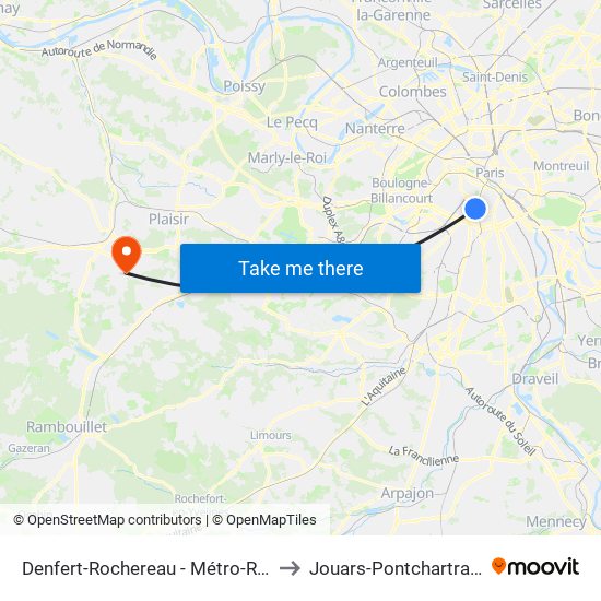 Denfert-Rochereau - Métro-Rer to Jouars-Pontchartrain map