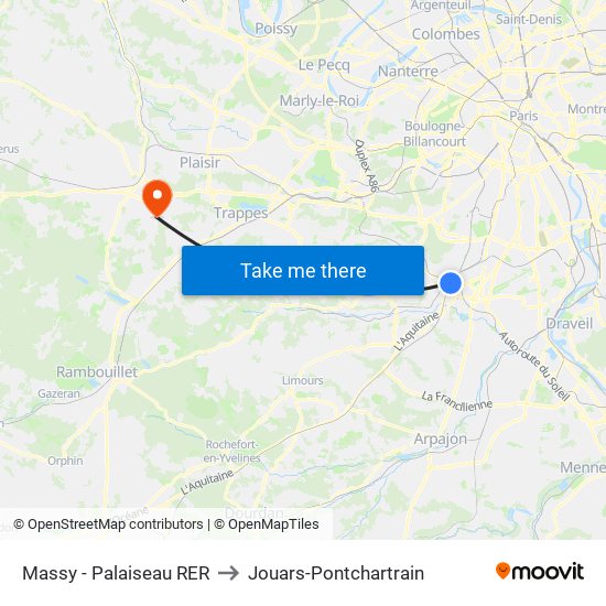 Massy - Palaiseau RER to Jouars-Pontchartrain map