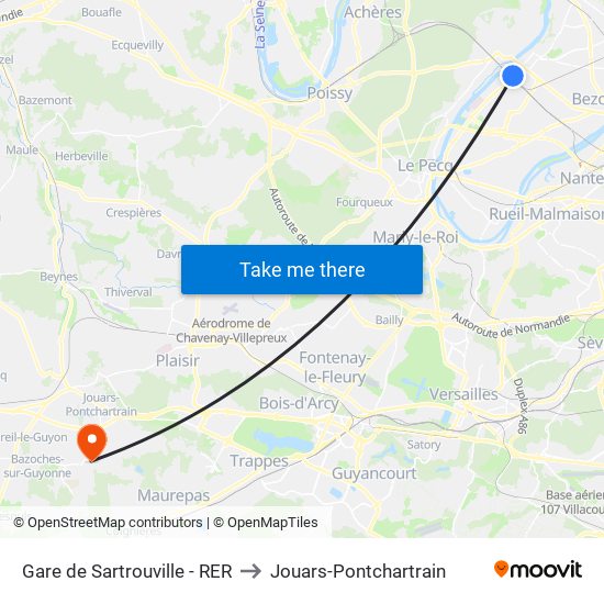 Gare de Sartrouville - RER to Jouars-Pontchartrain map