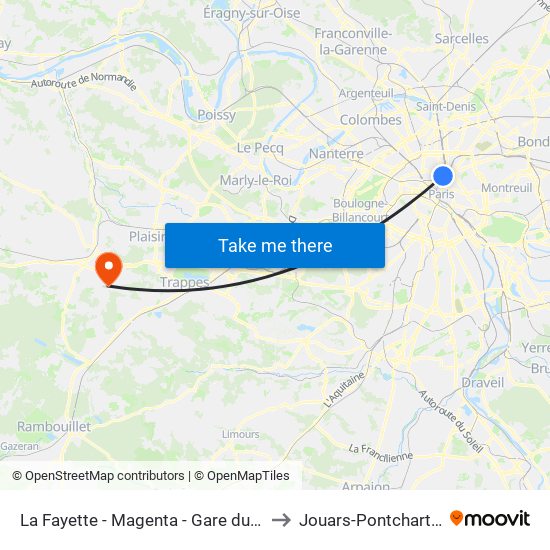 La Fayette - Magenta - Gare du Nord to Jouars-Pontchartrain map